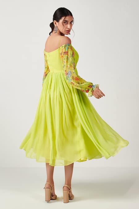 Blooming Threads Bagicha Polka Dot Print Cold Shoulder Midi Dress 