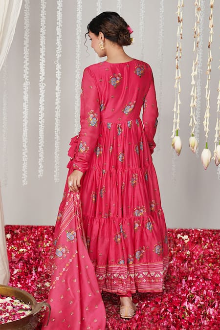 Blooming Threads Bagicha Bloom Print Tiered Angarkha Anarkali Set 