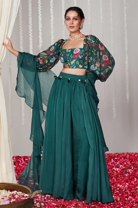 Blooming Threads Solid Gathered Flare Lehenga Set 