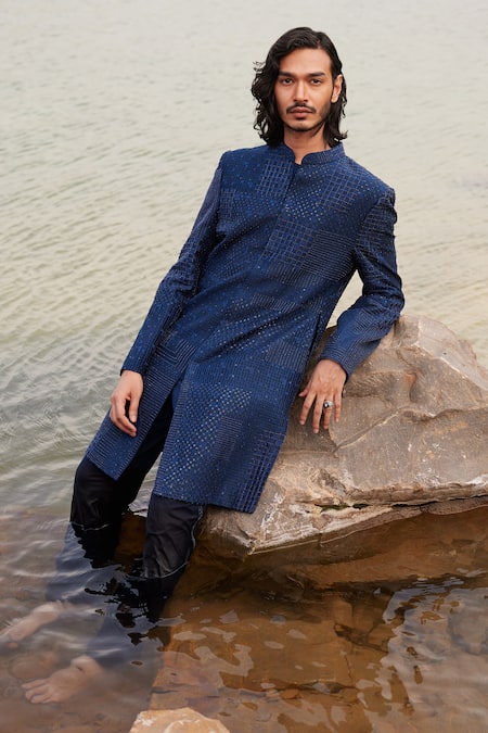 Mishru Laksa Checkered Embroidered Sherwani Set 