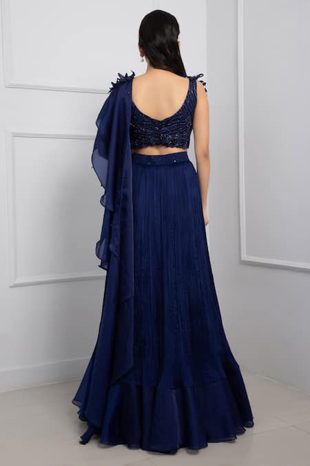 Smriti By Anju Agarwal Embellished Layered Pre-Draped Ruffle Lehenga Saree With Blouse 