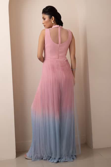 Smriti By Anju Agarwal Floral Applique Ombre Jumpsuit 