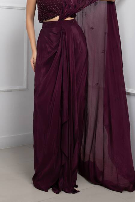 Buy_Smriti By Anju Agarwal_Purple Organza, Net, Satin Beads, Embellished Pre-draped Saree With Blouse _Online_at_Aza_Fashions