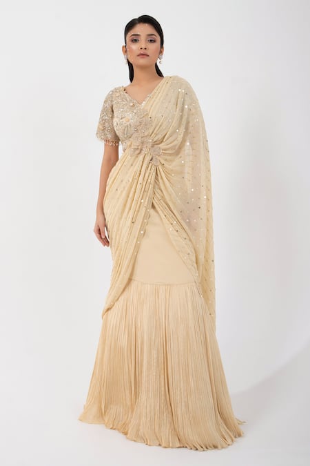 Smriti by Anju Agarwal Sequin Embellished Pre-Draped Saree With Blouse 