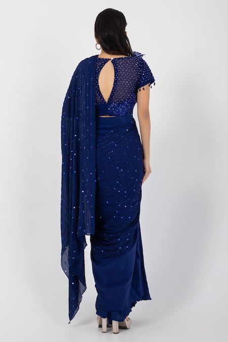 Smriti By Anju Agarwal Sequin Embellished Pre-Draped Saree With Blouse 
