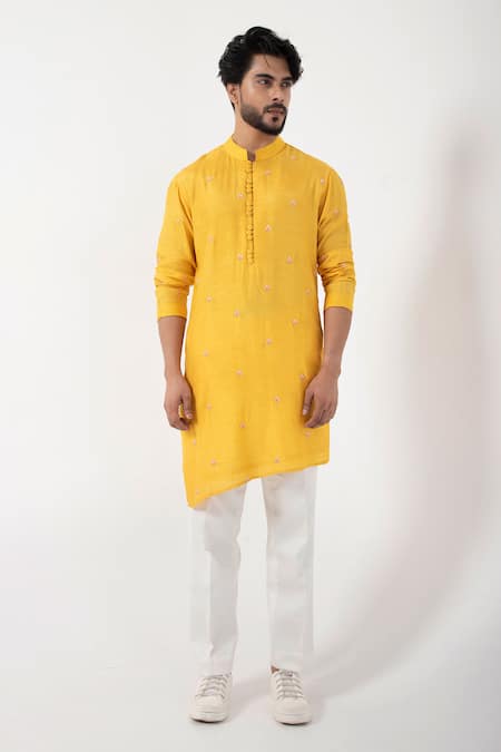 Smriti By Anju Agarwal Goldflinch Asymmetric Embroidered Kurta With Pant 