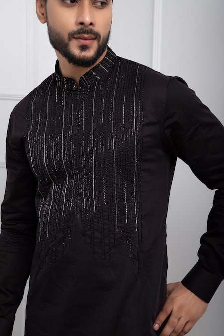 Buy_Smriti By Anju Agarwal_Black Suede Embroidery Beads Kurta With Patiala _Online_at_Aza_Fashions