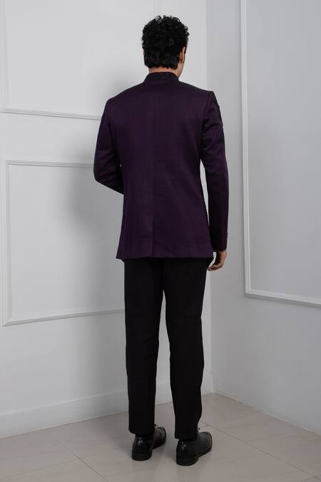 Smriti By Anju Agarwal Midnight Plum Embroidered Bandhgala With Trouser 