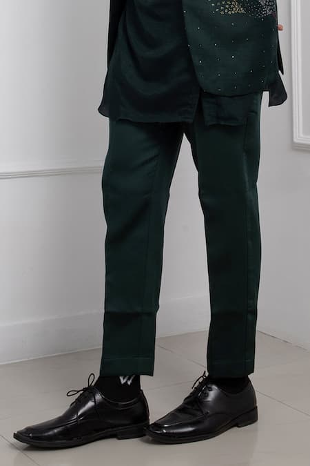 Smriti By Anju Agarwal_Green Silk, Cotton Sequins Ditsy Emrboidered Cowl Kurta With Pant _Online_at_Aza_Fashions