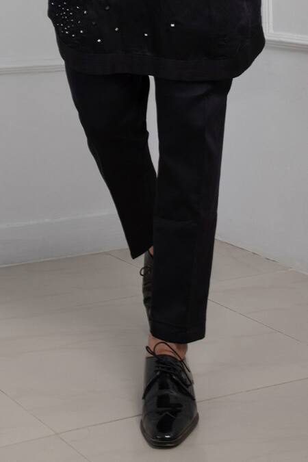 Shop_Smriti By Anju Agarwal_Black Silk, Cotton Mirrors Obsidian Embroidered Kurta With Pant _Online_at_Aza_Fashions