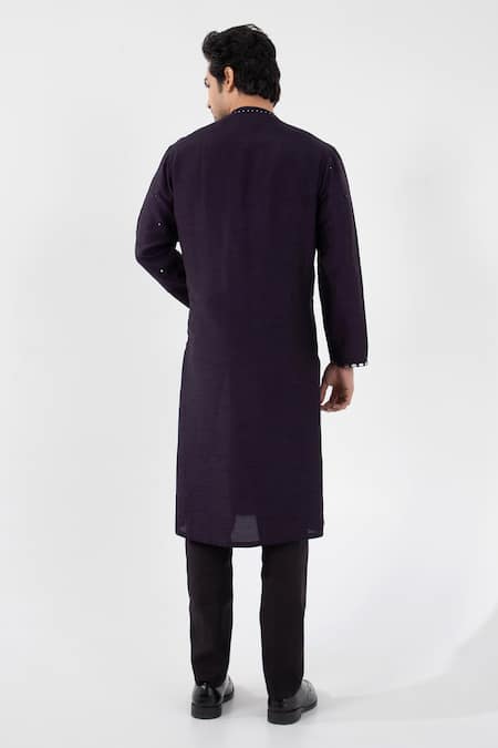 Smriti By Anju Agarwal_Purple Silk, Cotton, Linen, Satin Mirrors, Beads, Nehru Jacket And Kurta Set _Online_at_Aza_Fashions