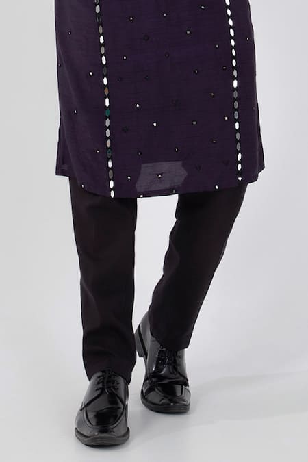 Shop_Smriti By Anju Agarwal_Purple Silk, Cotton, Linen, Satin Mirrors, Beads, Nehru Jacket And Kurta Set _Online_at_Aza_Fashions