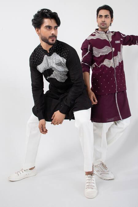 Buy_Smriti By Anju Agarwal_Black Handloom , Embroidery Noir Eclipse Kurta With Pant _Online_at_Aza_Fashions