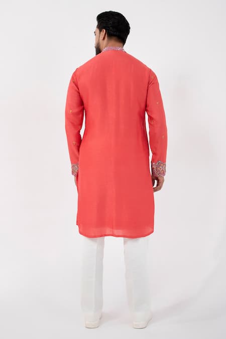 Smriti By Anju Agarwal Orange Silk, Cotton, Linen, Satin Beads, Embroidery Kurta Set With Nehru Jacket Online at Aza Fashions Smriti By Anju Agarwal_Orange Silk, Cotton, Linen, Satin Beads, Embroidery Kurta Set With Nehru Jacket _Online_at_Aza_Fashions