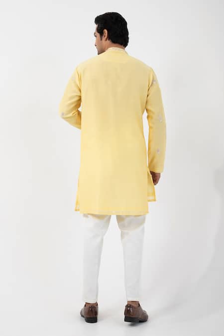 Smriti By Anju Agarwal Yellow Chanderi, Cotton Beads, Embroidery Kurta With Pant Online at Aza Fashions Smriti By Anju Agarwal_Yellow Chanderi, Cotton Beads, Embroidery Kurta With Pant _Online_at_Aza_Fashions