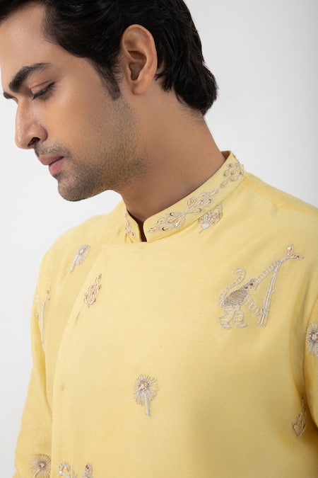 Buy Smriti By Anju Agarwal Yellow Chanderi, Cotton Beads, Embroidery Kurta With Pant Online at Aza Fashions Buy_Smriti By Anju Agarwal_Yellow Chanderi, Cotton Beads, Embroidery Kurta With Pant _Online_at_Aza_Fashions