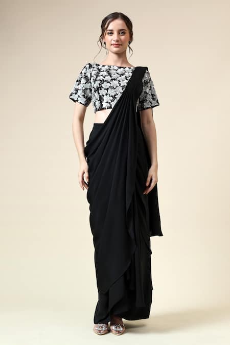 Aakaar Pre-Draped Saree With Sequin Embroidered Blouse 