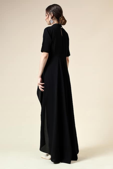 Shop_Aakaar_Black Modal Fringe Round Neck Noir Embellished Tunic And Pant Set _at_Aza_Fashions