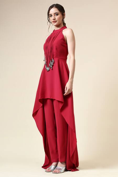 Buy_Aakaar_Pink Modal Fringe Berry Embellished Tunic And Pant Set For Kids_Online_at_Aza_Fashions