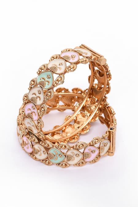 Our Purple Studio_Gold Plated Crystals, Stones Spade Bloom Embellished Bangles 2pcs _Online_at_Aza_Fashions