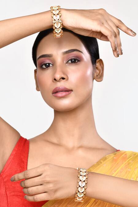 Buy_Our Purple Studio_Gold Plated Crystals, Stones Spade Bloom Embellished Bangles 2pcs _Online_at_Aza_Fashions