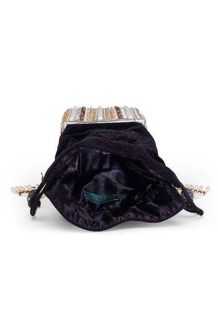 Shop_Bijoux By Priya Chandna_Gold Pearls Star Dust Sequin Embellished Box Potli Bag 