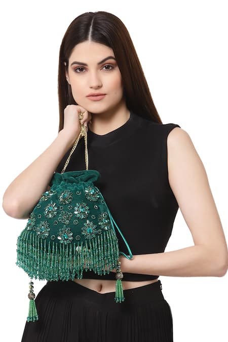 Bijoux By Priya Chandna Wilderness Velvet Crystal Embellished Potli 