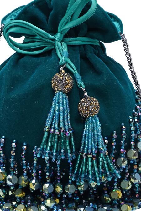 Bijoux By Priya Chandna_Green Pearls, Crystals, Beads Jasmine Tassel Potli _at_Aza_Fashions