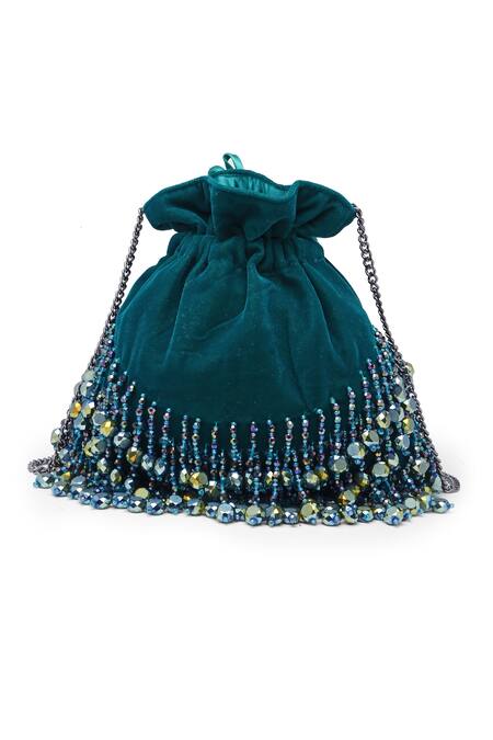 Buy_Bijoux By Priya Chandna_Green Pearls, Crystals, Beads Jasmine Tassel Potli 