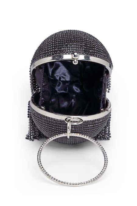 Bijoux By Priya Chandna_Black Crystal Disco Ball Tassel Bag _at_Aza_Fashions