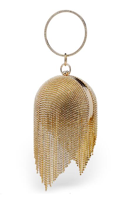 Buy_Bijoux By Priya Chandna_Gold Crystal Disco Ball Tassel Embellished Bag 