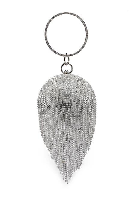 Buy_Bijoux By Priya Chandna_Silver Crystal Disco Ball Embellished Bag _Online_at_Aza_Fashions