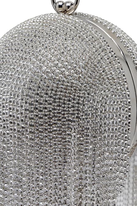 Bijoux By Priya Chandna_Silver Crystal Disco Ball Embellished Bag _at_Aza_Fashions