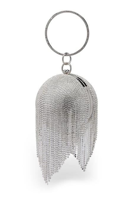 Buy_Bijoux By Priya Chandna_Silver Crystal Disco Ball Embellished Bag 