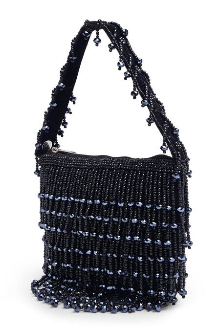 Bijoux By Priya Chandna Black Pearls La Bolsa Velvet Tassel Button Up Potli at Aza Fashions Bijoux By Priya Chandna_Black Pearls La Bolsa Velvet Tassel Button Up Potli _at_Aza_Fashions