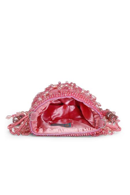 Shop_Bijoux By Priya Chandna_Pink Pearls Nilofar Velvet Tassell Bucket Potli Bag 