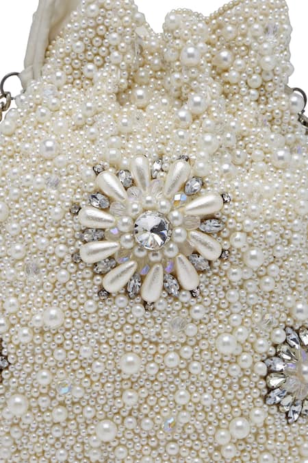Shop_Bijoux By Priya Chandna_White Pearls Embellished Potli _Online_at_Aza_Fashions