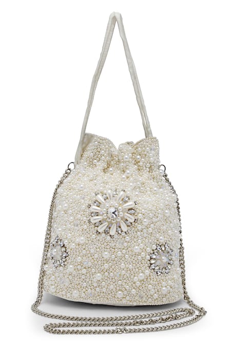 Bijoux By Priya Chandna_White Pearls Embellished Potli _at_Aza_Fashions