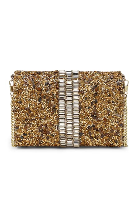 Bijoux By Priya Chandna_Gold Crystal Stone Embellished Clutch _Online_at_Aza_Fashions