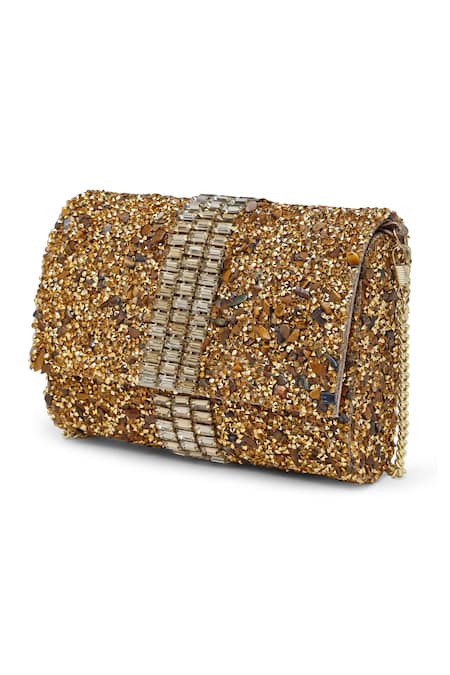 Bijoux By Priya Chandna_Gold Crystal Stone Embellished Clutch _at_Aza_Fashions