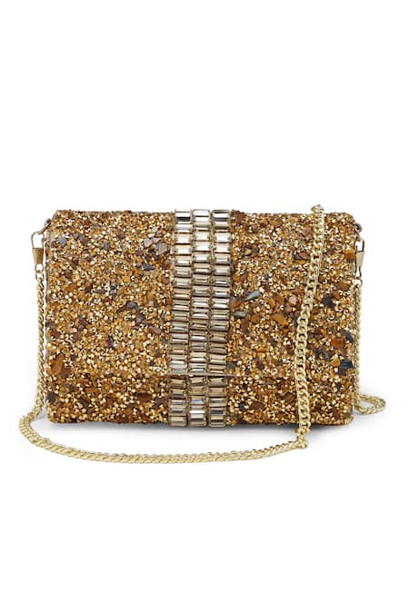 Buy_Bijoux By Priya Chandna_Gold Crystal Stone Embellished Clutch 