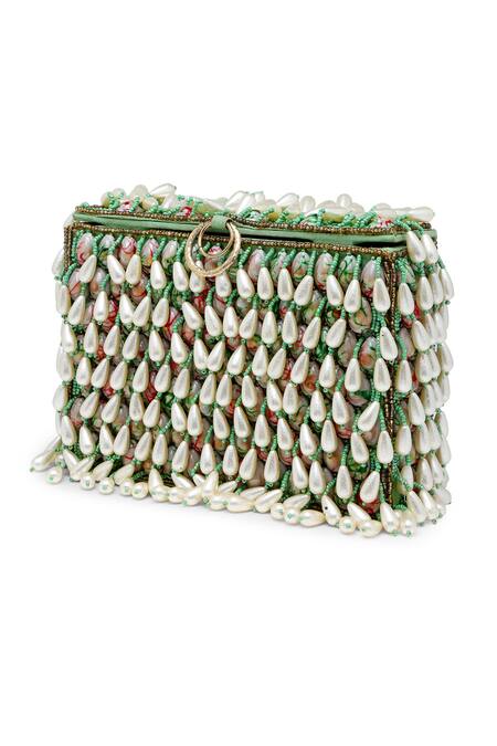 Bijoux By Priya Chandna_Green Pearls Jardin-d-amour Shell Embellished Purse _at_Aza_Fashions
