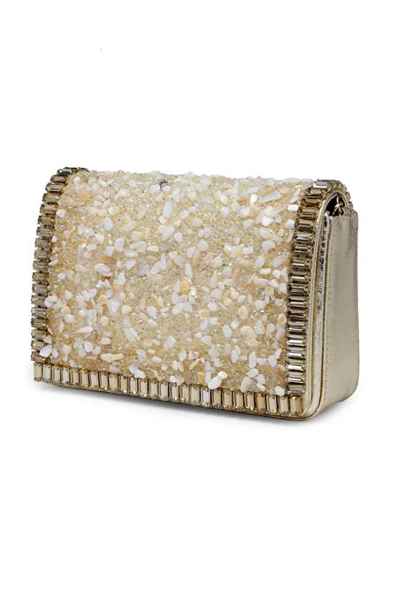 Bijoux By Priya Chandna_Gold Crystal Stone Embellished Clutch _at_Aza_Fashions