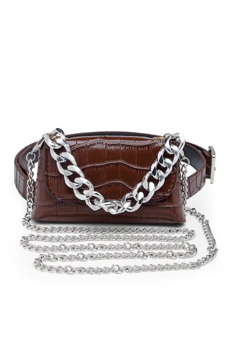 Shop_Bijoux By Priya Chandna_Brown Bolsa Pequena Textured Bag _Online_at_Aza_Fashions