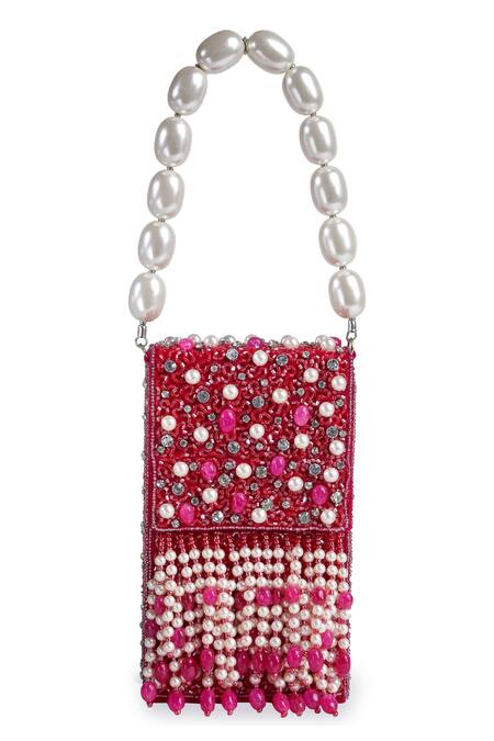 Bijoux By Priya Chandna_Fuchsia Semi-precious Stones Hand Embroidered Mobile Clutch _Online_at_Aza_Fashions