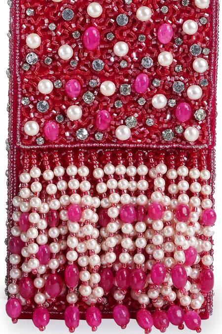 Buy_Bijoux By Priya Chandna_Fuchsia Semi-precious Stones Hand Embroidered Mobile Clutch _Online_at_Aza_Fashions