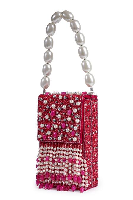 Buy_Bijoux By Priya Chandna_Fuchsia Semi-precious Stones Hand Embroidered Mobile Clutch 
