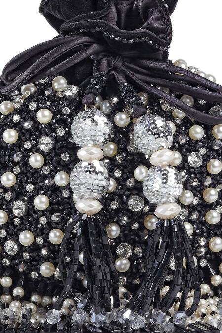 Buy_Bijoux By Priya Chandna_Black Semi-precious Stones Kiara Hand Embroidered Potli _Online_at_Aza_Fashions