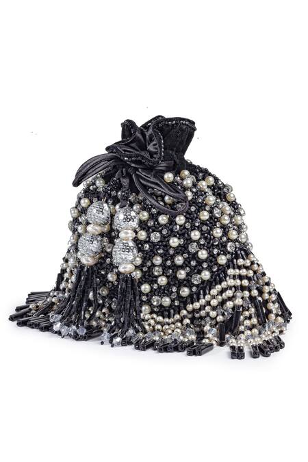 Bijoux By Priya Chandna_Black Semi-precious Stones Kiara Hand Embroidered Potli _at_Aza_Fashions