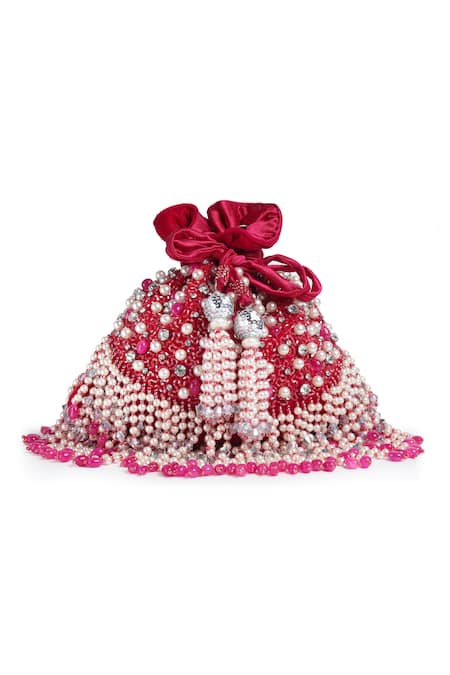 Bijoux By Priya Chandna_Fuchsia Pearls, Crystals Kiara Embroidered Potli _Online_at_Aza_Fashions